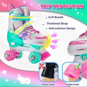 TOMSHOO Kids Adjustable Light Up Roller Skates Pink for Girl Boy Toddler Youth